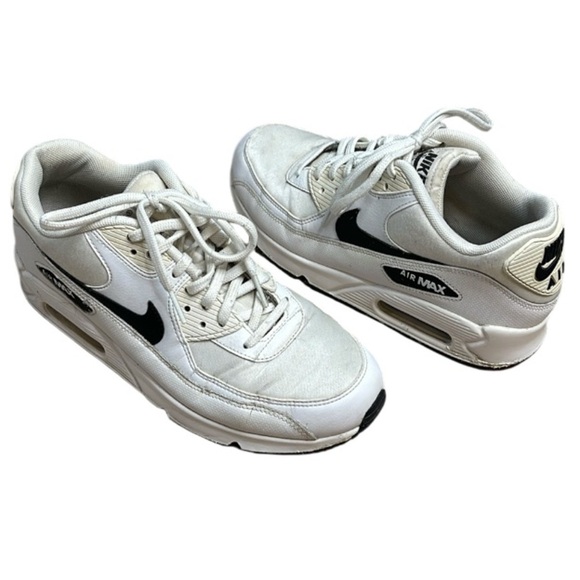 Nike Air Max 90 Shoes Sneakers White Black Leather Textile Size 8 - Picture 2 of 11